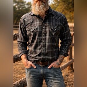 Vintage Plains Western Wear Pearl Button Long Sleeve Button Down Shirt